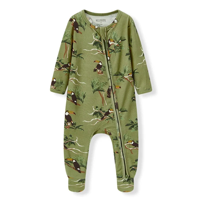 Cotton Stretch Zipper Footed Romper Toucan