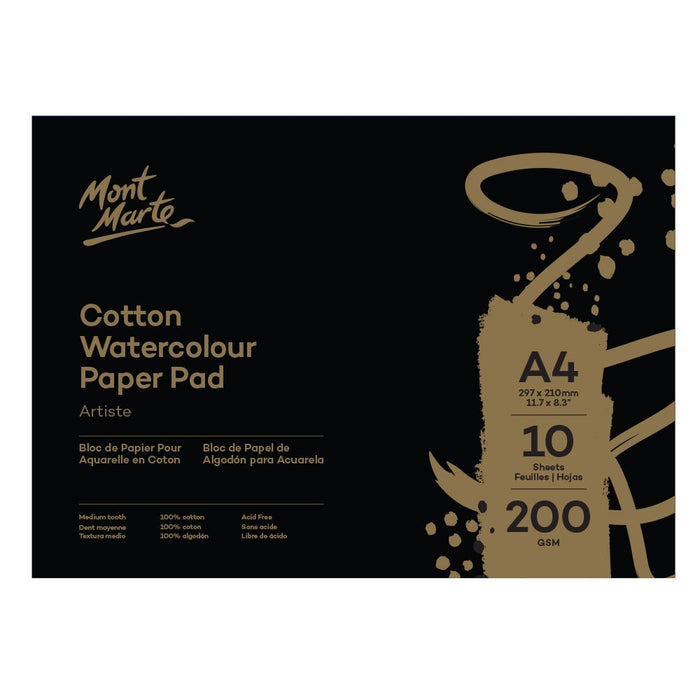 Cotton Watercolour Paper Artiste 200gsm A4 (11.7 x 8.3in) 10 Sheets