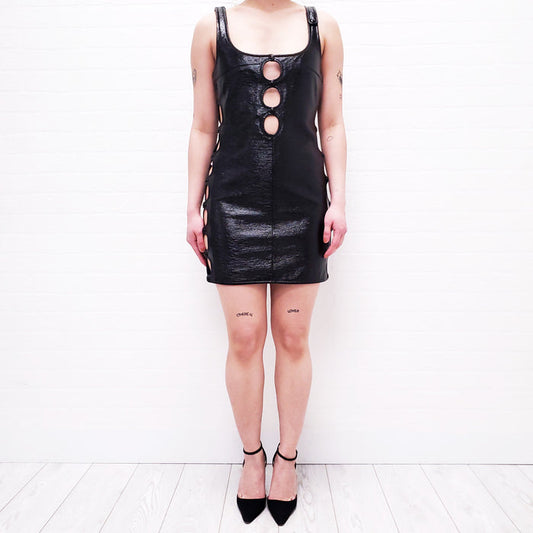 COURRÈGES BLACK PATENT DRESS WITH BUTTONS - SIZE 36