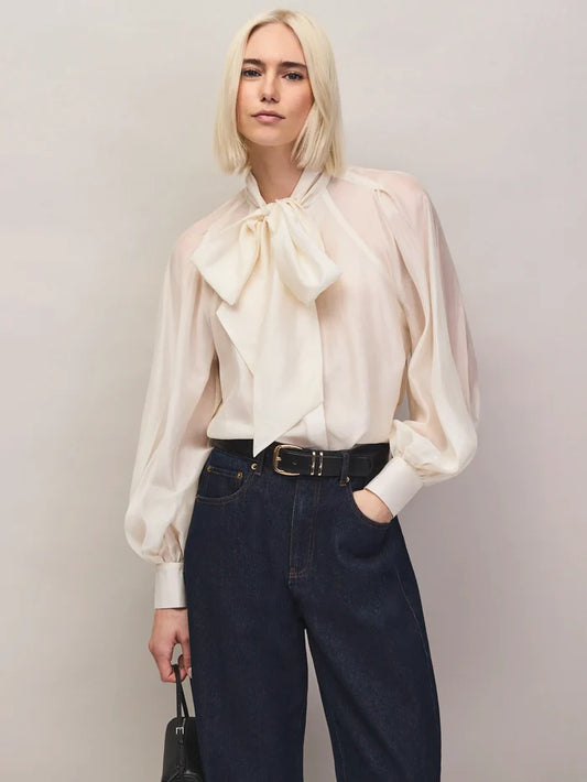 Cream Bow-Detail Blouse