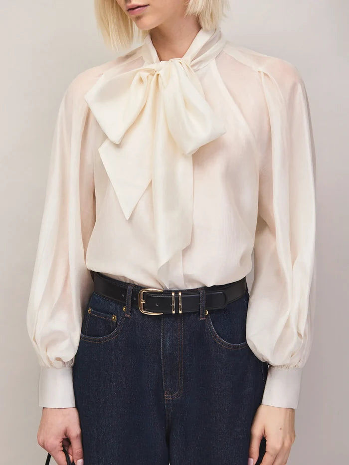 Cream Bow-Detail Blouse