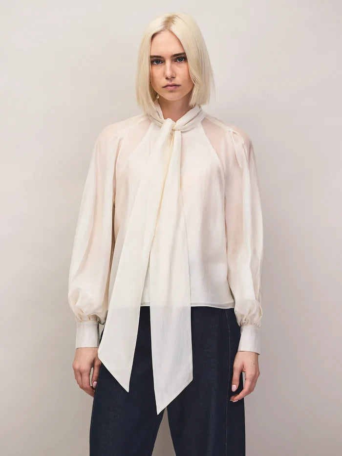 Cream Bow-Detail Blouse
