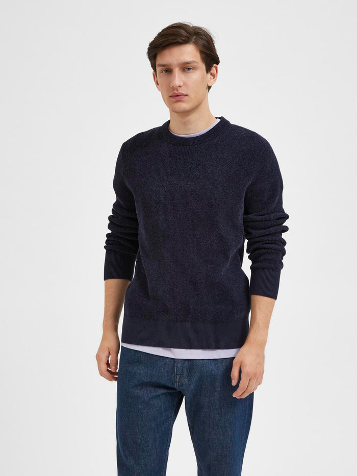 Crew Neck Knitted Pullover - Blue