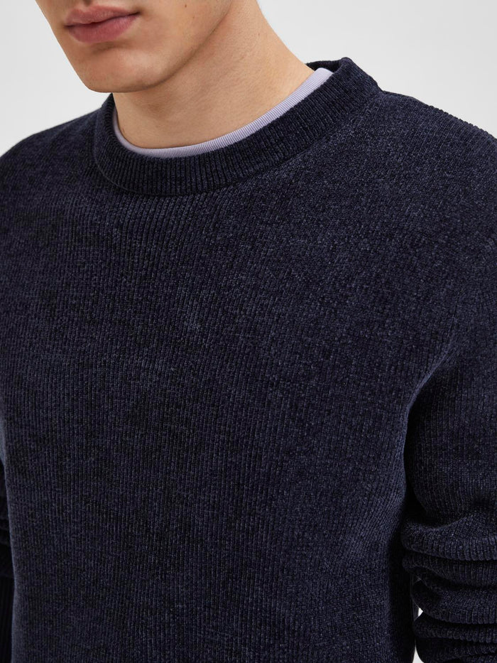 Crew Neck Knitted Pullover - Blue