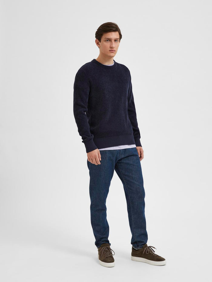 Crew Neck Knitted Pullover - Blue