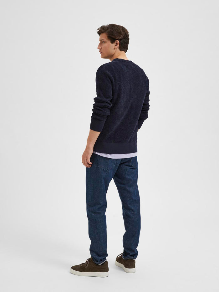 Crew Neck Knitted Pullover - Blue