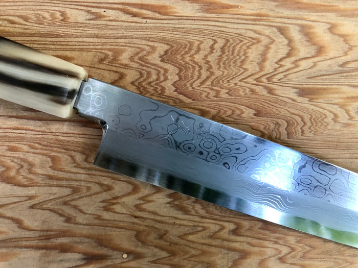 Custom Sasaoka Shirogami Damascus Yanagiba 270mm - cocobolo and horn