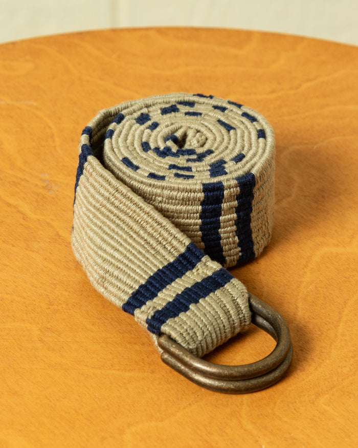 D-Ring Belt in Khaki/Navy Regimental Stripe