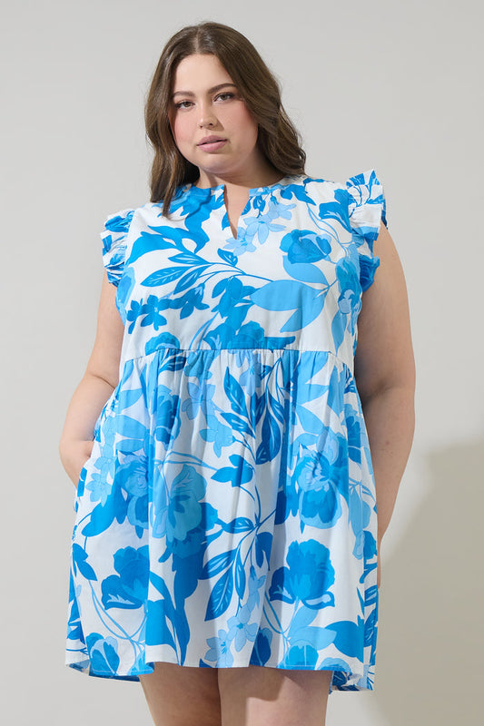 Darien Floral Kass Ruffle Mini Dress Curve