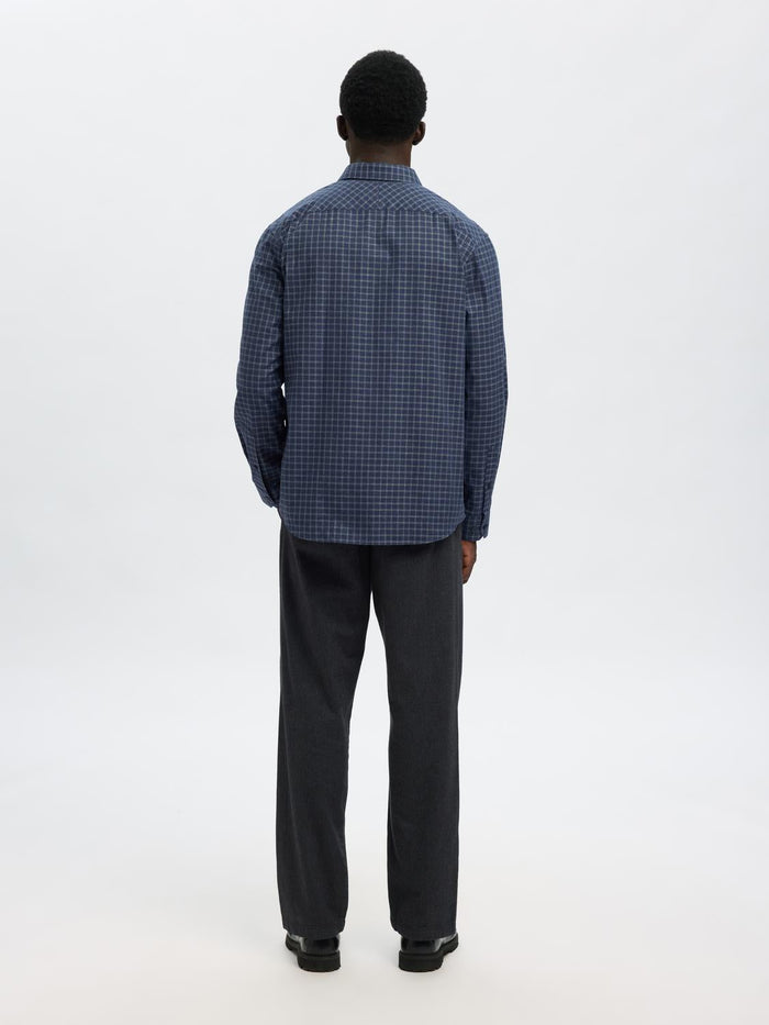 Dark Blue Check Cotton Shirt