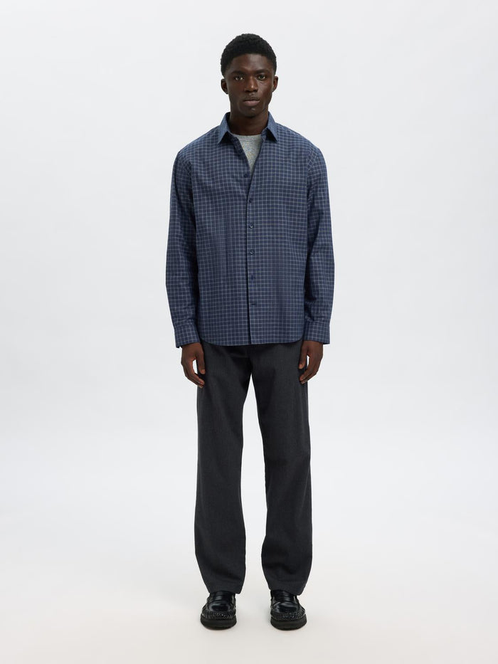Dark Blue Check Cotton Shirt