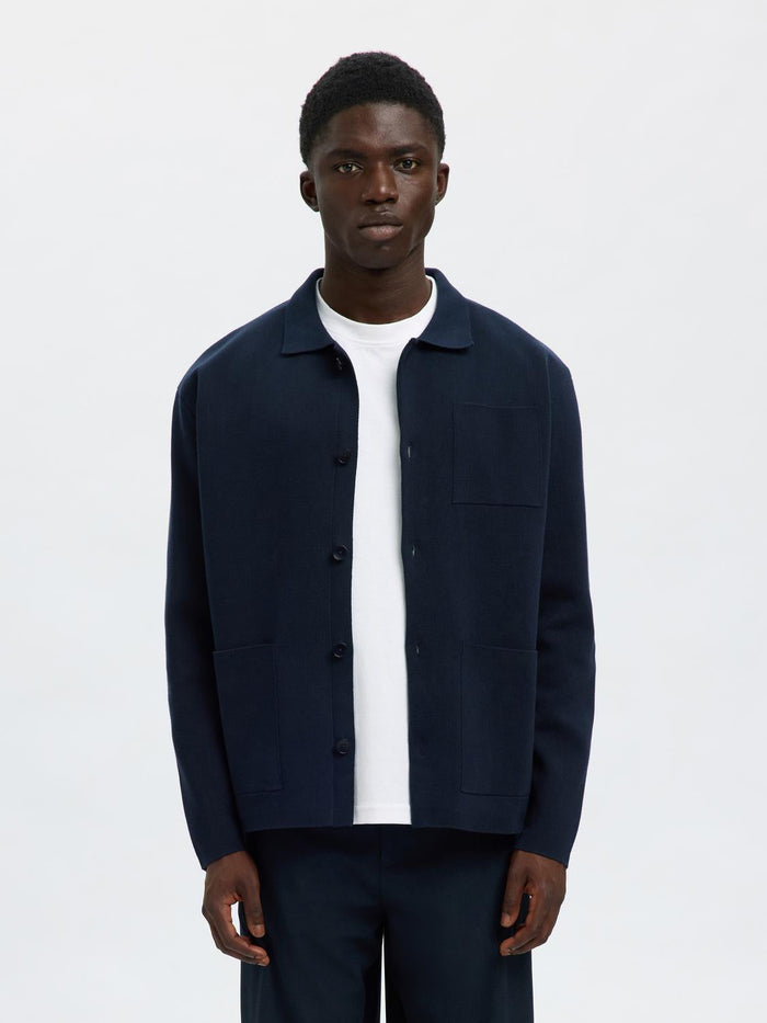 Dark Blue Relaxed Fit Polo Cardigan