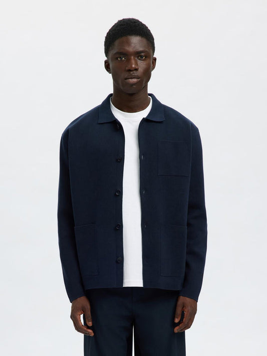 Dark Blue Relaxed Fit Polo Cardigan