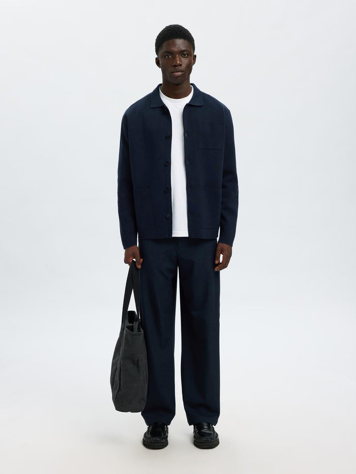 Dark Blue Relaxed Fit Polo Cardigan