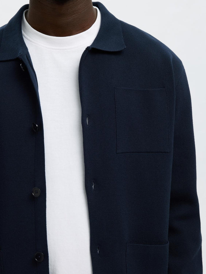 Dark Blue Relaxed Fit Polo Cardigan