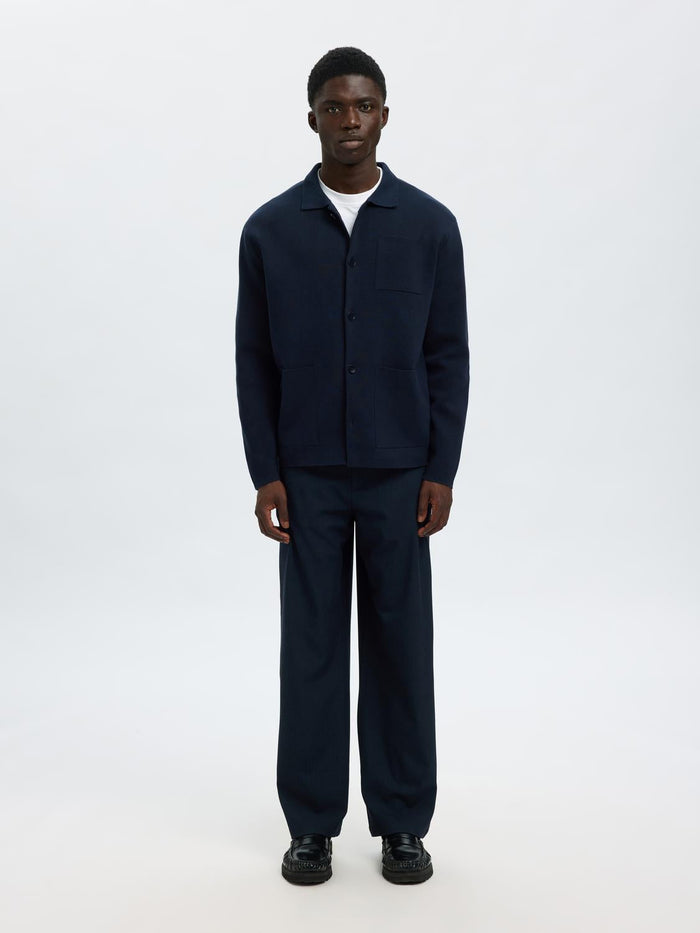 Dark Blue Relaxed Fit Polo Cardigan