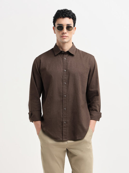 Dark Brown Linen Blend Shirt