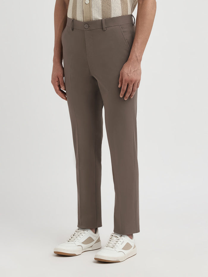 Dark Brown Slim Fit Formal Trousers