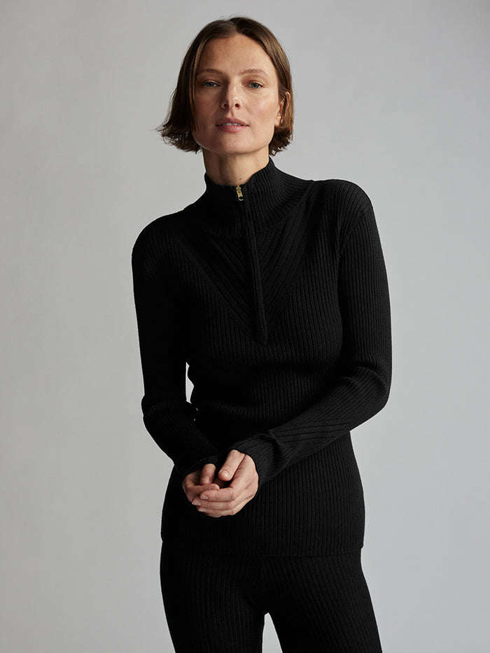 Demi Half-Zip Knit in Black