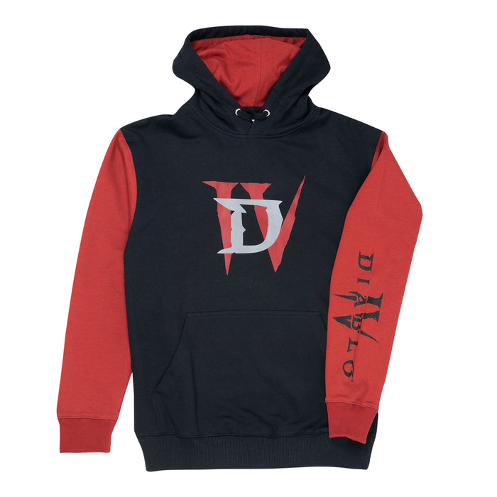 Diablo IV Black Colorblock Logo Hoodie - Front View with Sleeve Design