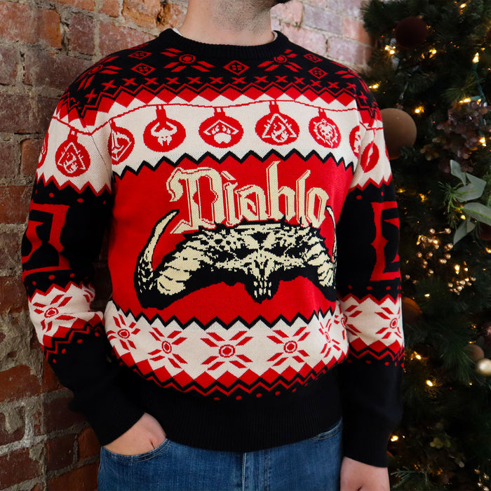 Diablo Skull Holiday Sweater - Front Model View Standing
