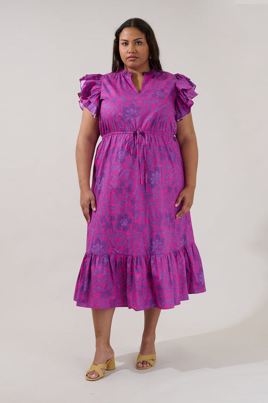 Dillan Midi Ruffle Dress Floral Curve