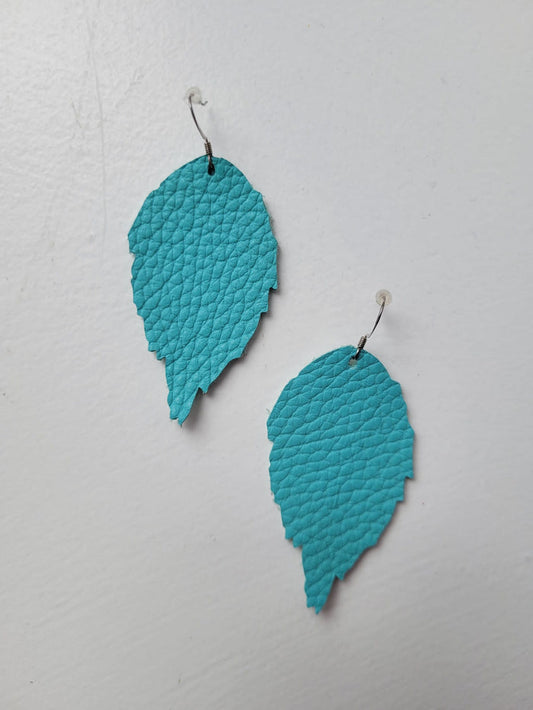Duilleog Large Leaf Earrings Lagoon Blue