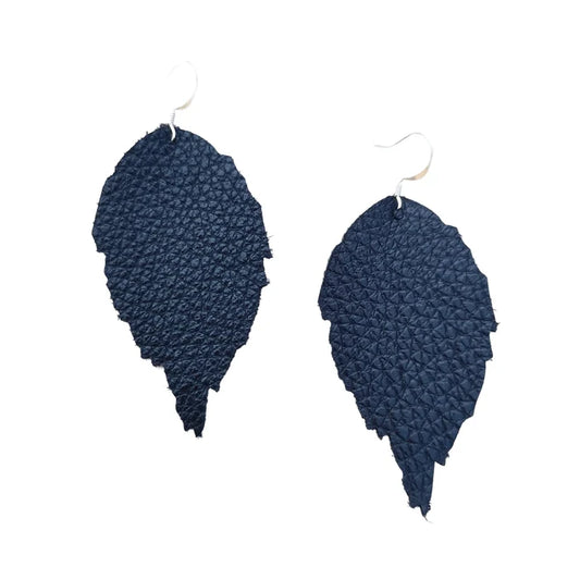 Duilleog Large Leaf Earrings Navy