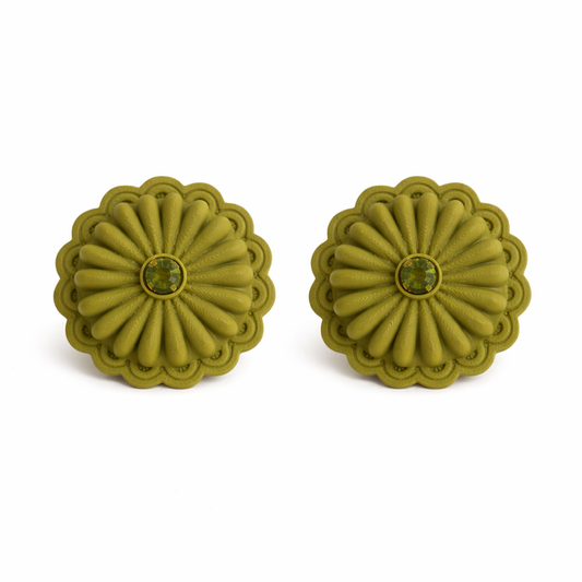 Earrings Concho Olive Green Statement