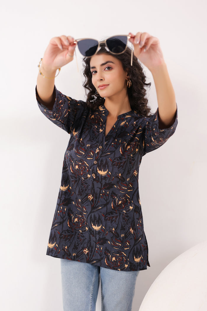 EarthLeaf Relaxed Grey Cotton Top