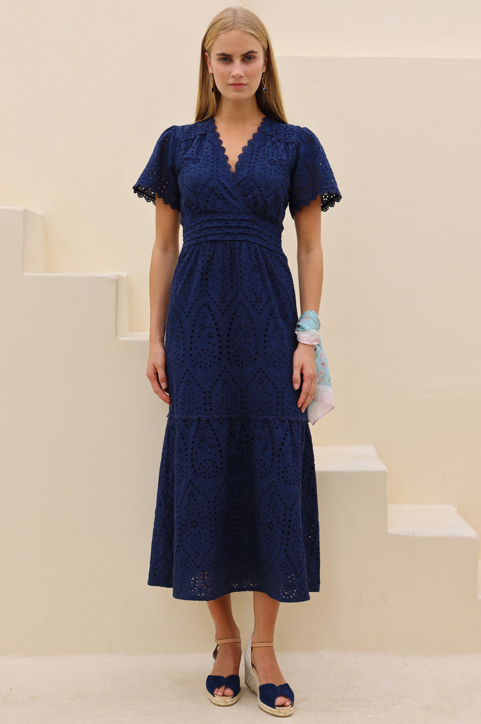 APPROVED Edie Cotton Broderie Dress | Navy - Aspiga