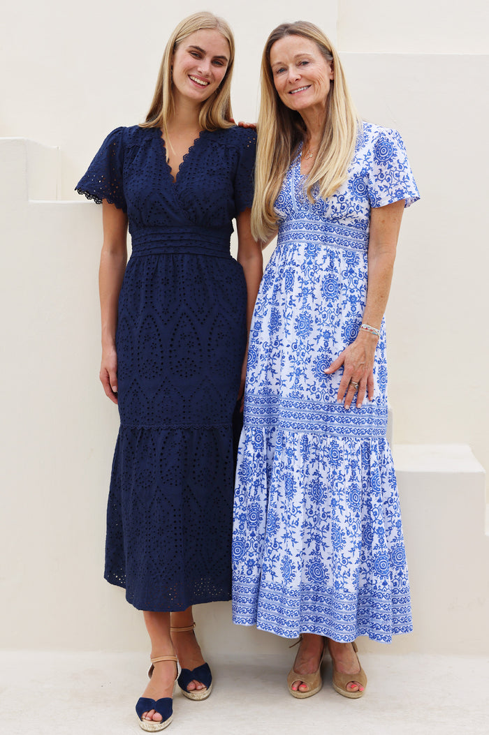 APPROVED Edie Cotton Broderie Dress | Navy - Aspiga