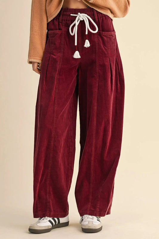 Elastic Waist Drawstring Corduroy Casual Pants – Racing Red
