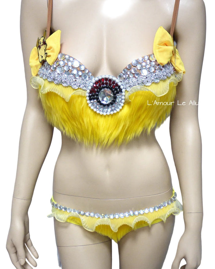Electric Custom Order for Yarel - Yellow Electric Mouse Inspired Fur Bra and Micro Skirt Bottom