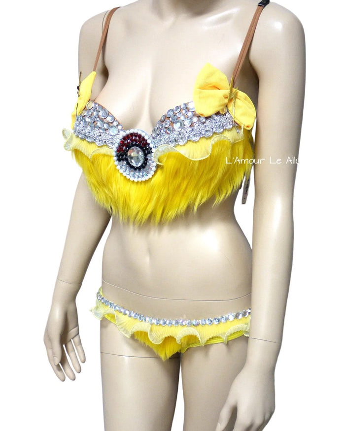 Electric Custom Order for Yarel - Yellow Electric Mouse Inspired Fur Bra and Micro Skirt Bottom