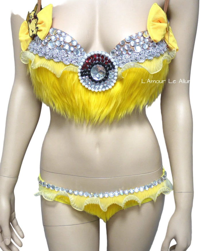Electric Custom Order for Yarel - Yellow Electric Mouse Inspired Fur Bra and Micro Skirt Bottom