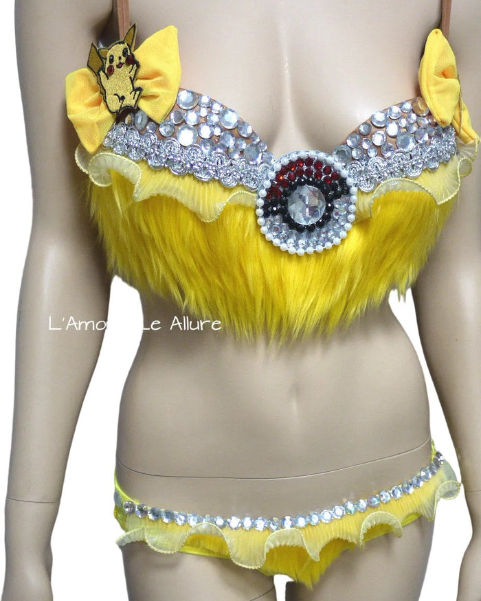 Electric Custom Order for Yarel - Yellow Electric Mouse Inspired Fur Bra and Micro Skirt Bottom
