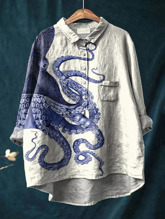 Elissa | Women's Deep Sea Octopus Tentacles Art Print Casual  Shirt