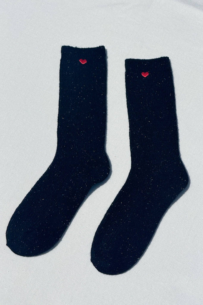 Embroidered Snow Socks - BLACK + HEART