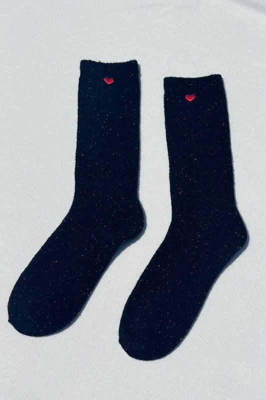 Embroidered Snow Socks - BLACK + HEART