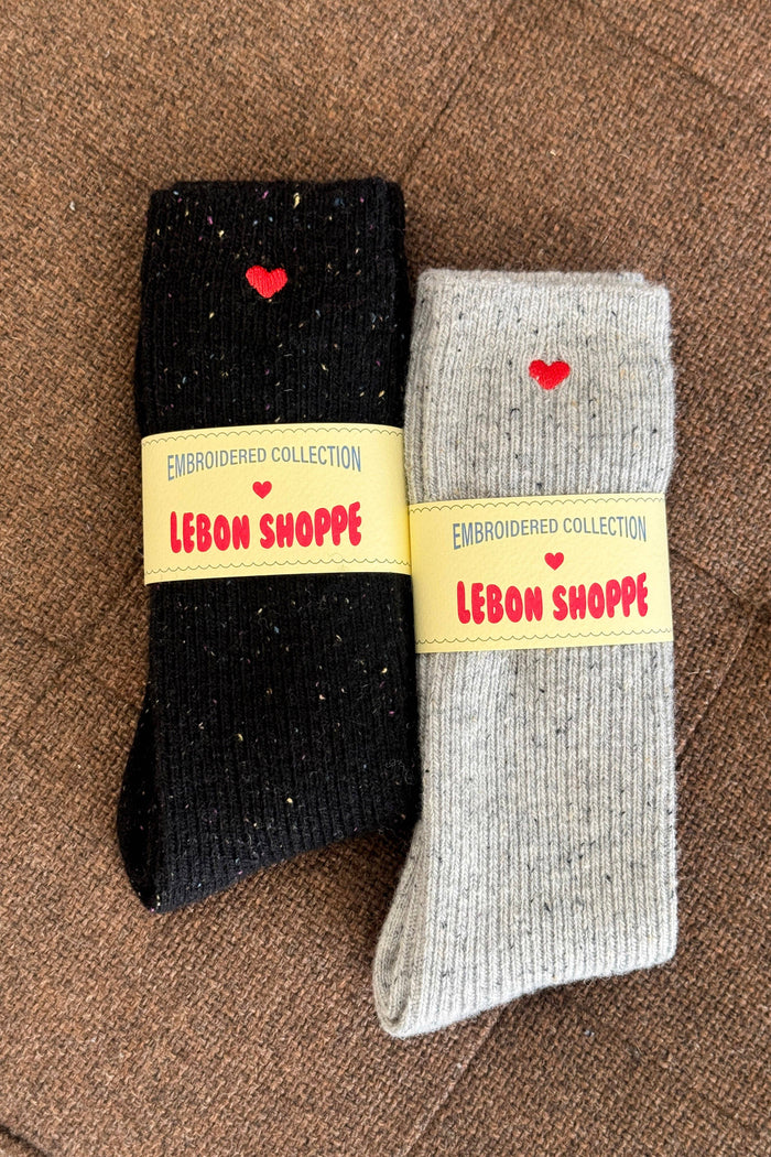 Embroidered Snow Socks - BLACK + HEART