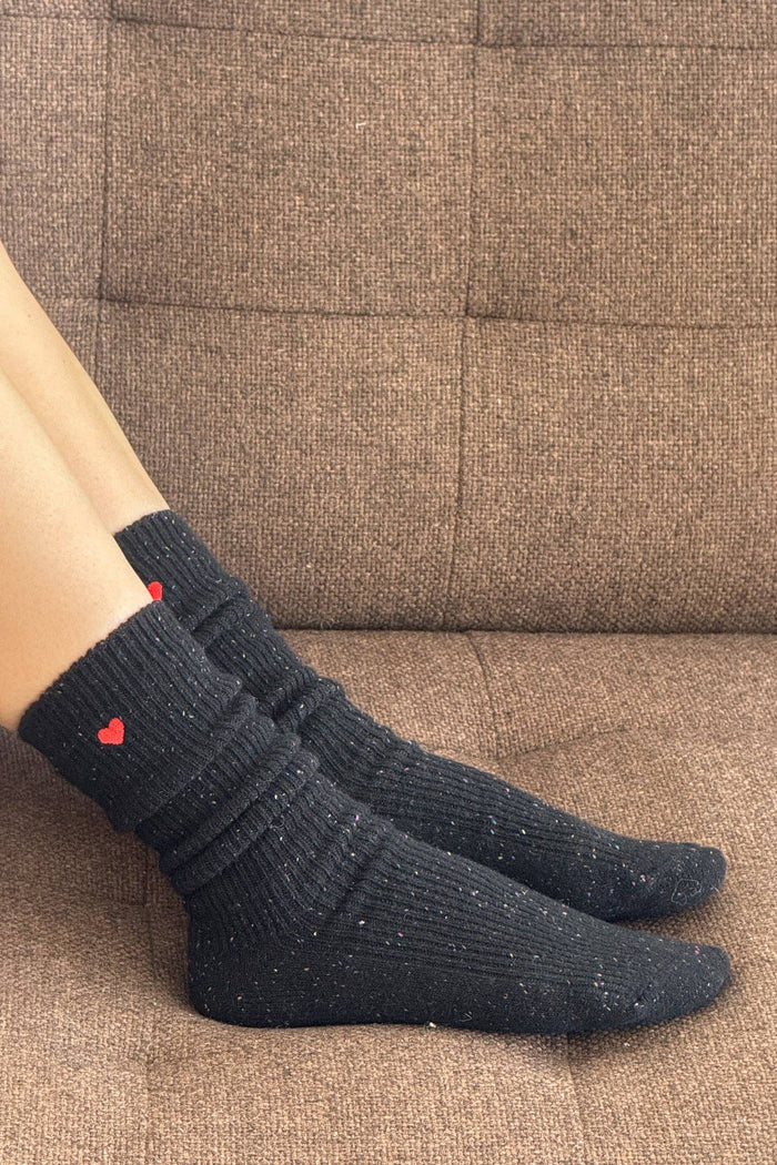 Embroidered Snow Socks - BLACK + HEART