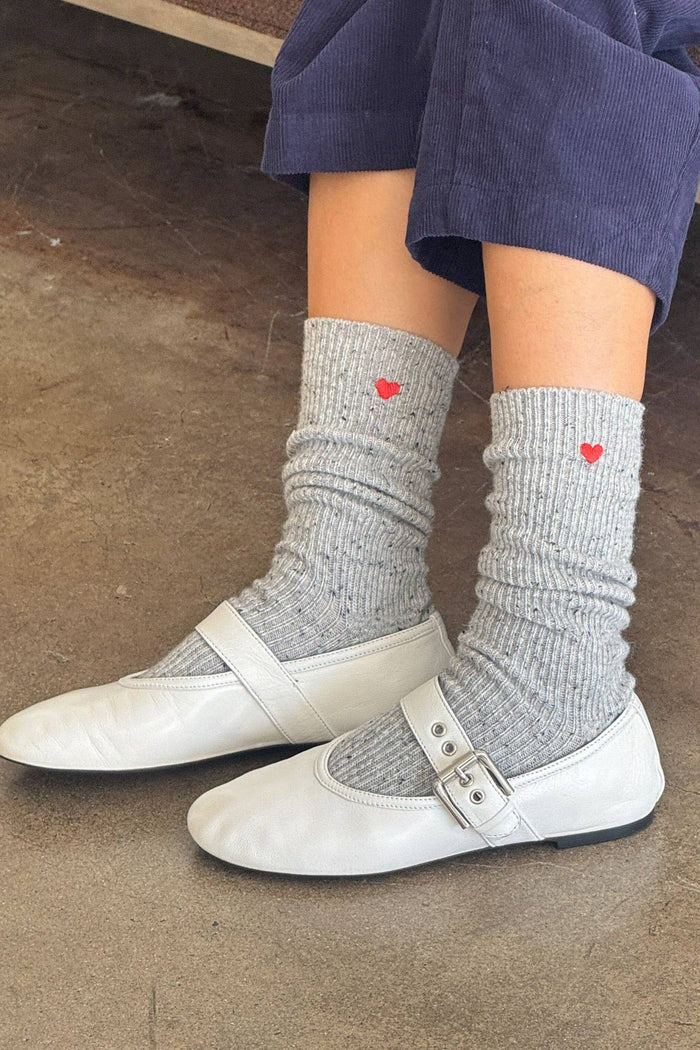 Embroidered Snow Socks - BLACK + HEART