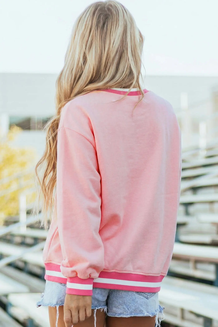 Embroidered Tennis Club Crew Neck Pullover Sweatshirt – Pink