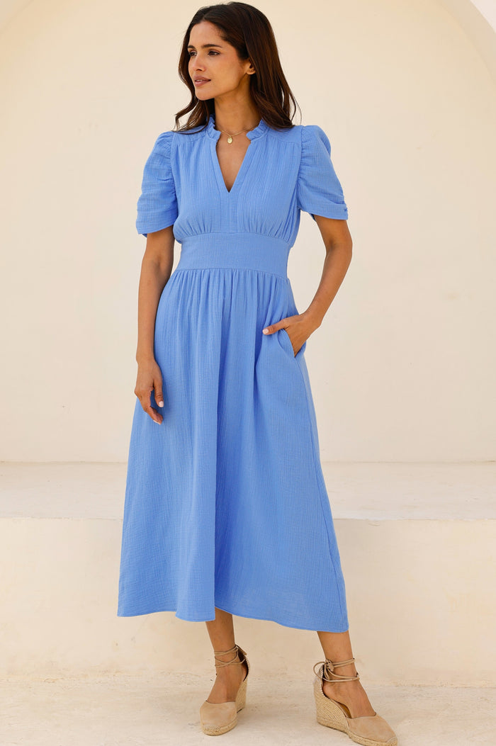 Esha Organic Cotton Cheesecloth Dress | Cornflower