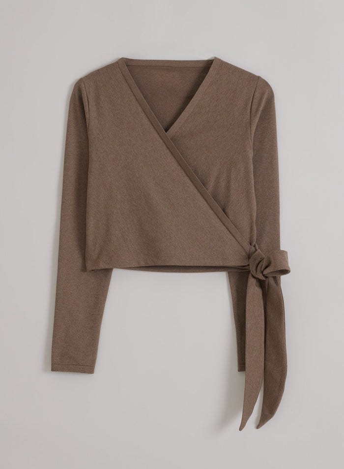 Espresso Melange aim'n Shape Seamless Wrap Long Sleeve -toppi sivunauhoilla tasokuvassa.