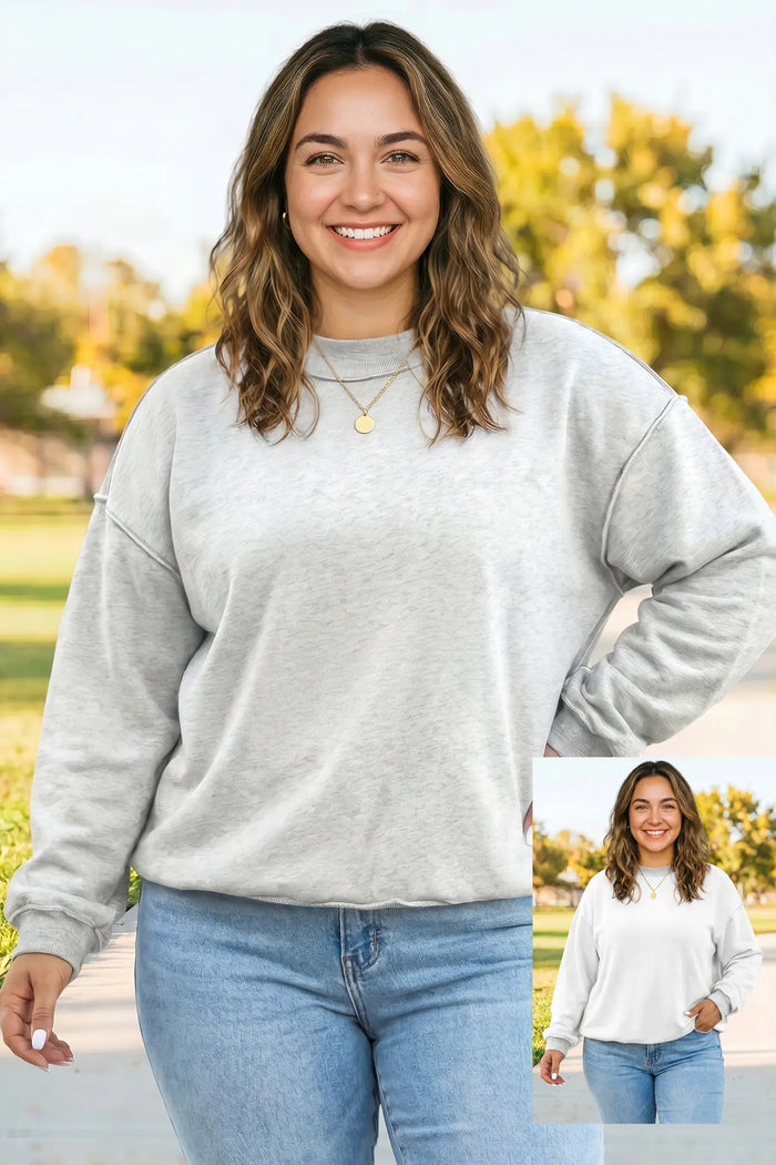 Exposed Seam Detail Reversible Double Wear Plus Size Sweatshirt – Light Grey