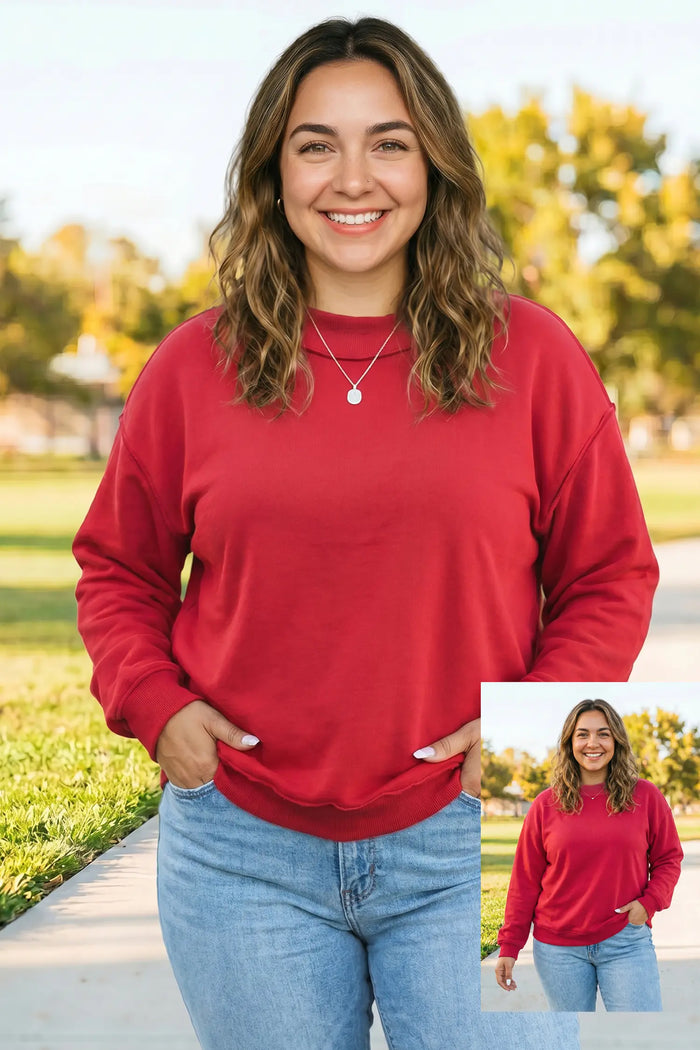 Exposed Seam Detail Reversible Double Wear Plus Size Sweatshirt – Light Grey