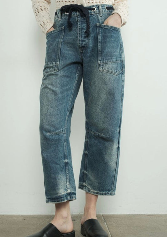 ‘Eyelet’ barrel jeans