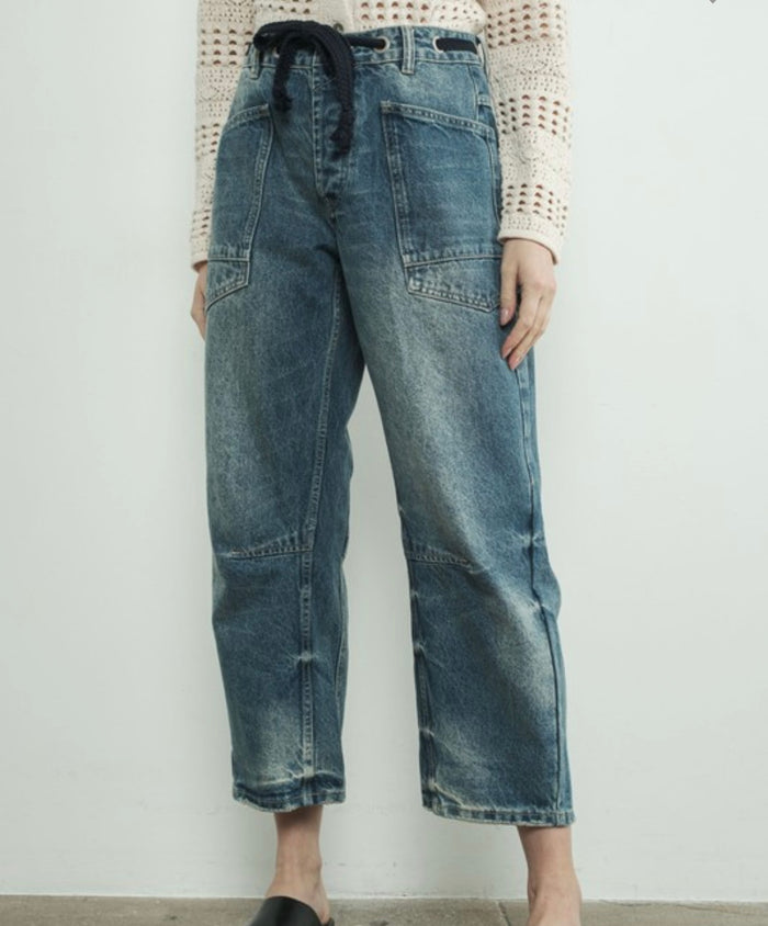 ‘Eyelet’ barrel jeans